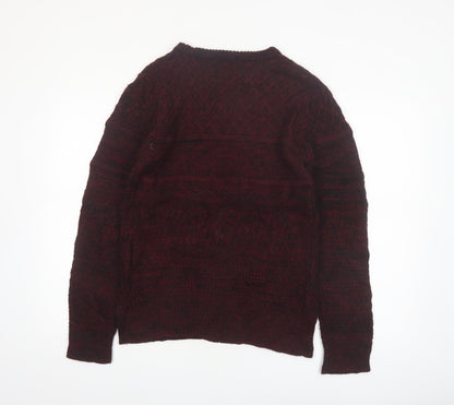 Avail Mode Men's Red Knit Crew Neck Cable Pullover Jumper L