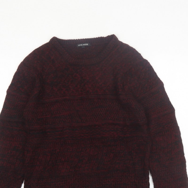 Avail Mode Men's Red Knit Crew Neck Cable Pullover Jumper L