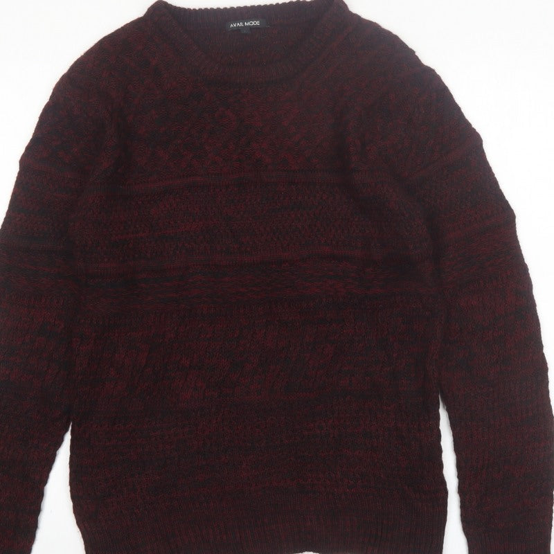 Avail Mode Men's Red Knit Crew Neck Cable Pullover Jumper L