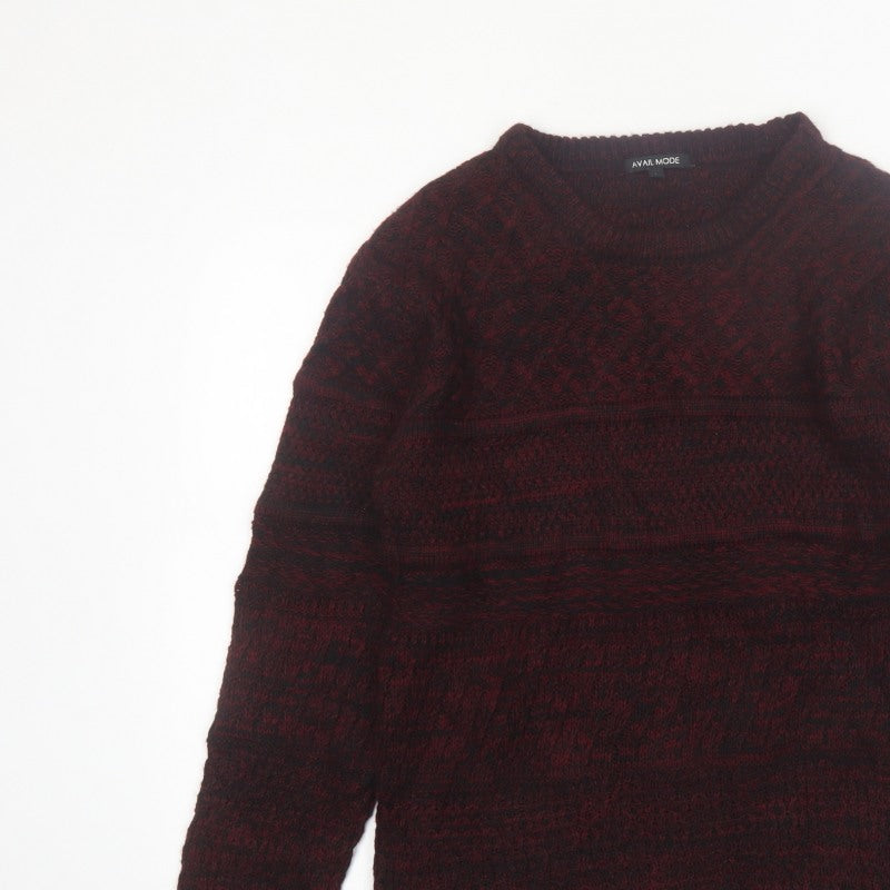 Avail Mode Men's Red Knit Crew Neck Cable Pullover Jumper L