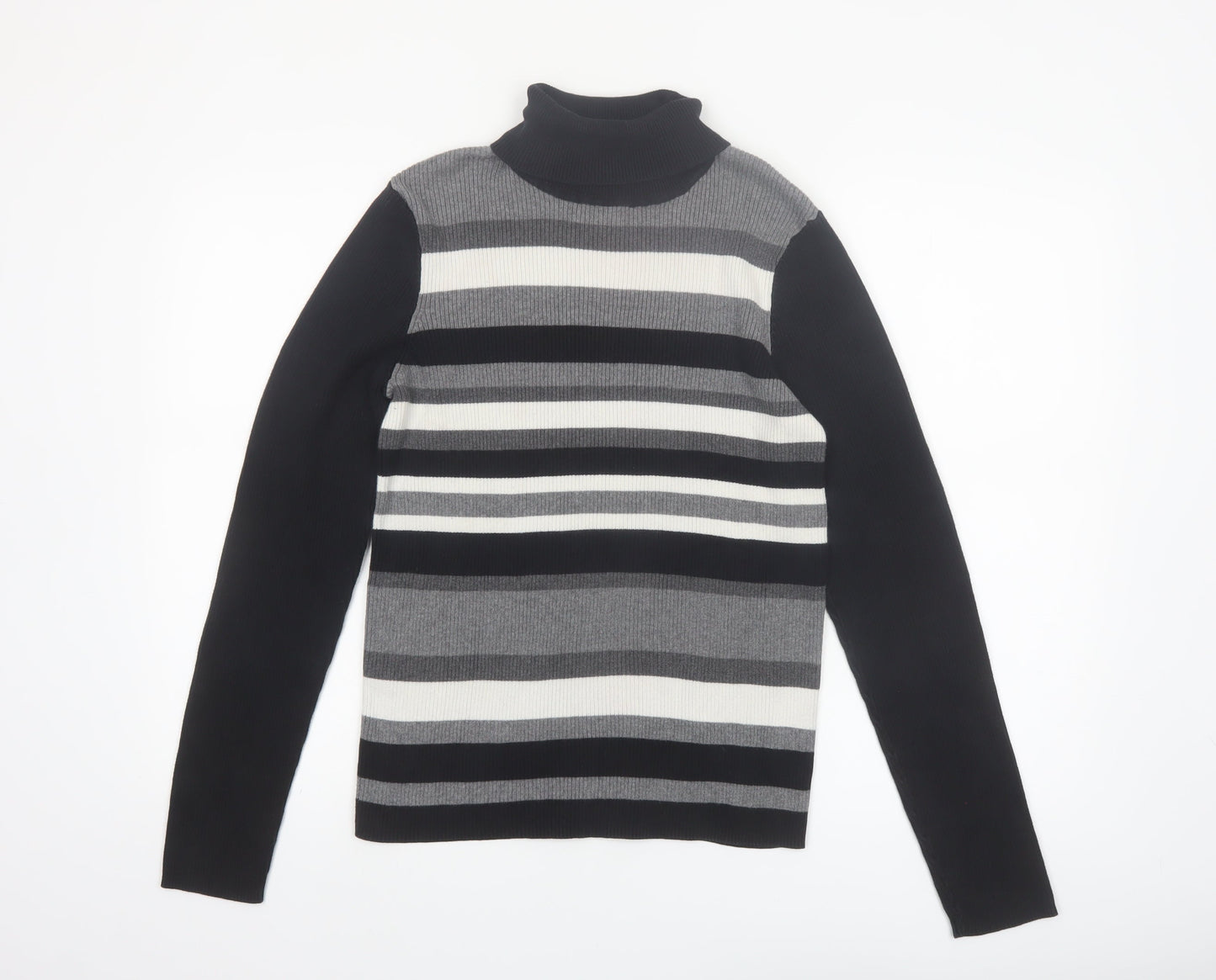 Northern Reflections Women’s Black Striped Roll Neck Cotton Jumper Size L