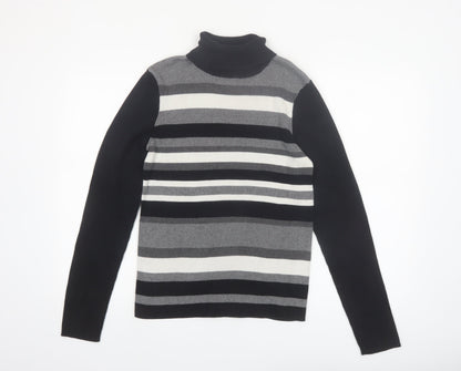 Northern Reflections Women’s Black Striped Roll Neck Cotton Jumper Size L