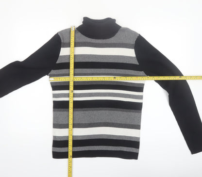 Northern Reflections Women’s Black Striped Roll Neck Cotton Jumper Size L