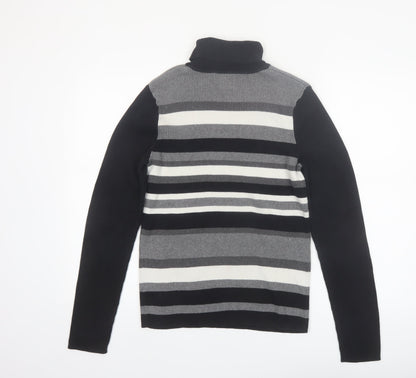 Northern Reflections Women’s Black Striped Roll Neck Cotton Jumper Size L