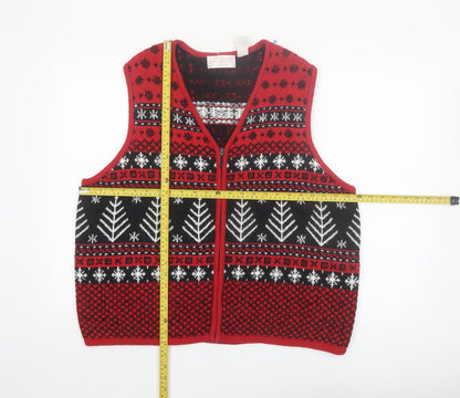 Liz Claiborne Womens Red Fair Isle Knit Sleeveless Zip Vest Size S