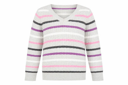 Karen Scott Women’s Multicoloured Striped V-Neck Cotton Jumper Size 12