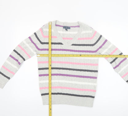 Karen Scott Women’s Multicoloured Striped V-Neck Cotton Jumper Size 12