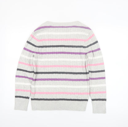 Karen Scott Women’s Multicoloured Striped V-Neck Cotton Jumper Size 12