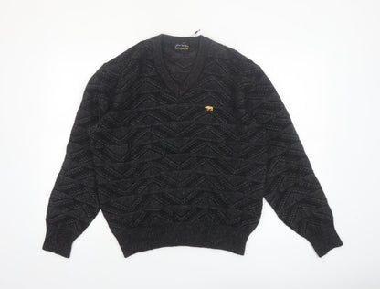 Jack Nicklaus Men Black Wool Blend V-Neck Golf Jumper L