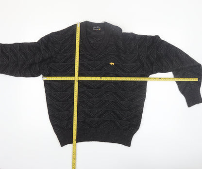 Jack Nicklaus Men Black Wool Blend V-Neck Golf Jumper L