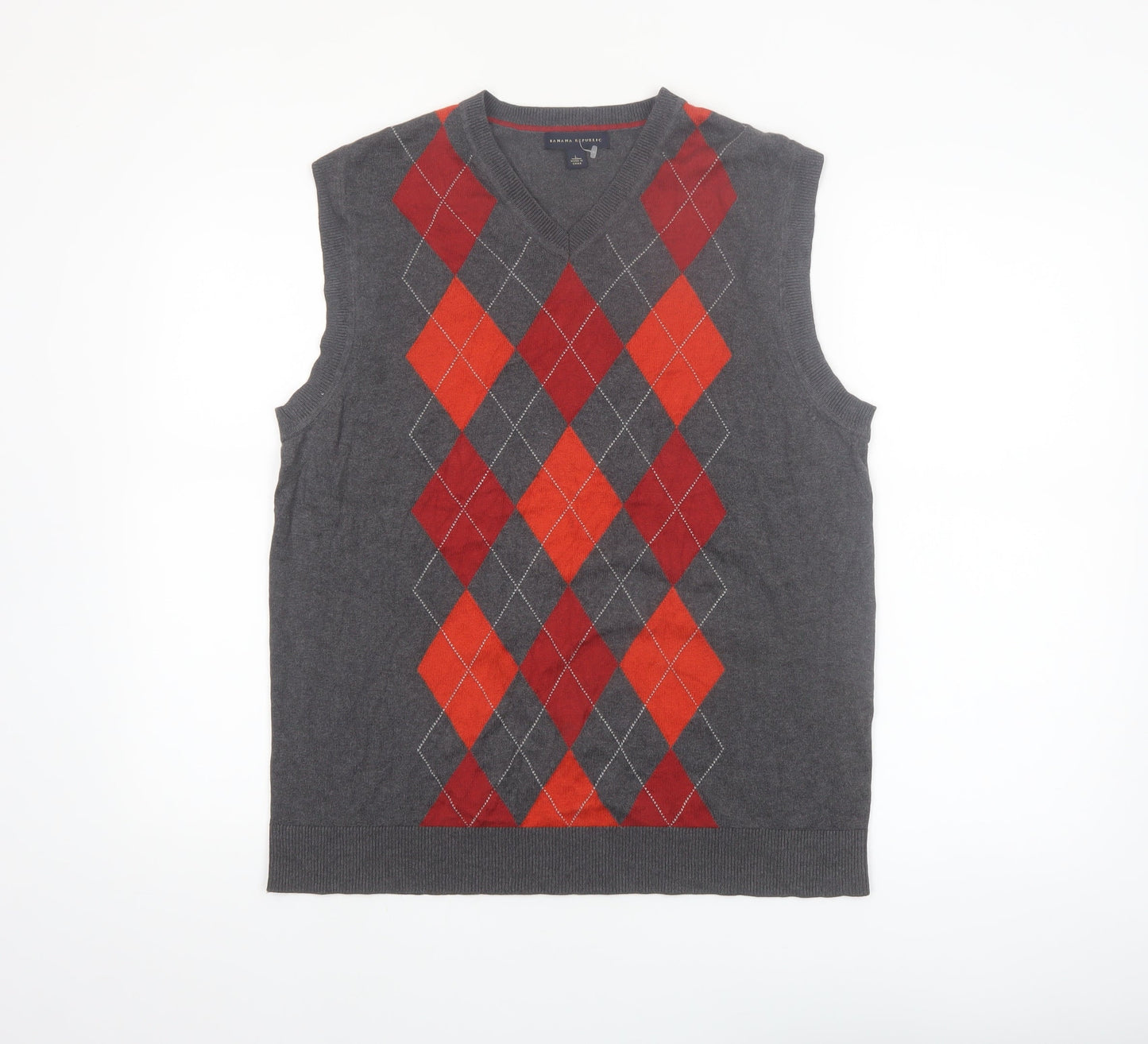 Banana Republic Men's Grey Argyle Sleeveless Vest L V-Neck Silk Blend