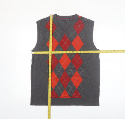 Banana Republic Men's Grey Argyle Sleeveless Vest L V-Neck Silk Blend