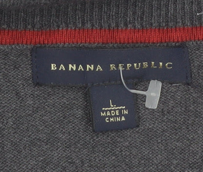 Banana Republic Men's Grey Argyle Sleeveless Vest L V-Neck Silk Blend