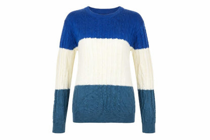 Creation Cube Womens Blue Striped Cable-Knit Pullover Jumper M