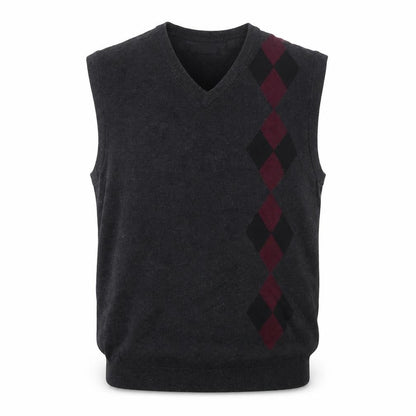 AXIST Men's Grey Argyle Sleeveless Knit V-Neck Vest Jumper Size L