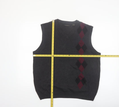 AXIST Men's Grey Argyle Sleeveless Knit V-Neck Vest Jumper Size L