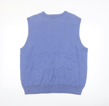 Saddlebred Men's Blue Striped Cotton V-Neck Knit Vest L