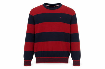 Tommy Hilfiger Men's Red & Navy Striped Cotton Pullover Jumper XS