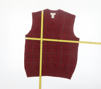Dockers Men's Red Check V-Neck Sleeveless Knit Jumper Vest Size S