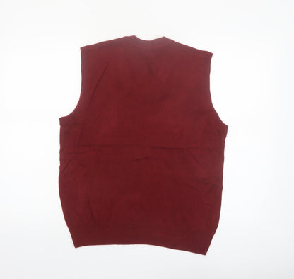 Dockers Men's Red Check V-Neck Sleeveless Knit Jumper Vest Size S