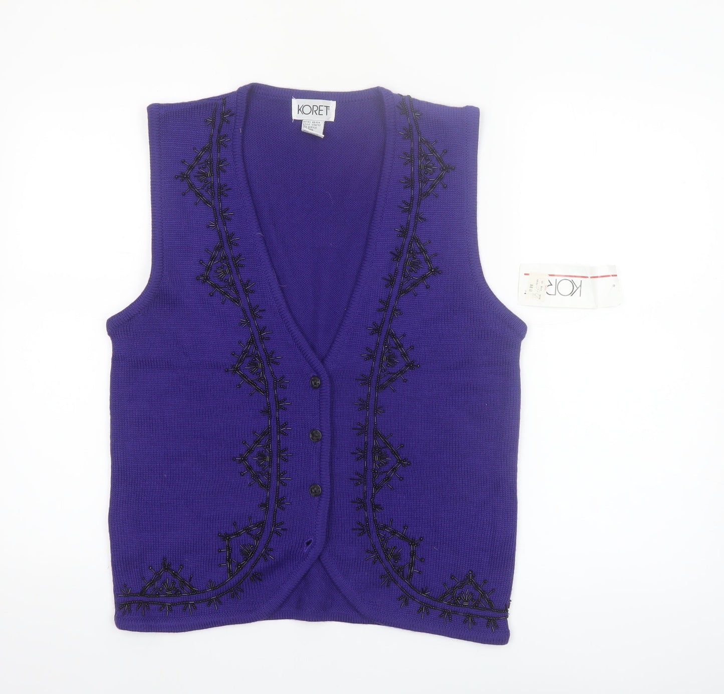 Koret Womens Purple Knit Embroidered Vest Small Wool Blend