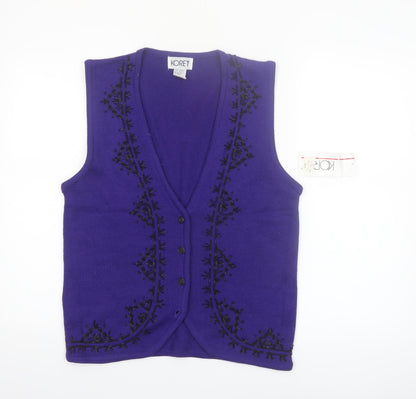 Koret Womens Purple Knit Embroidered Vest Small Wool Blend