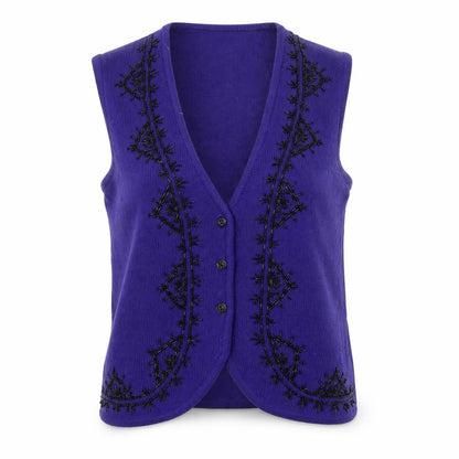 Koret Womens Purple Knit Embroidered Vest Small Wool Blend