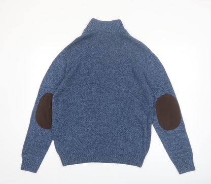 Chaps Men's Blue Cotton Henley Jumper Medium High Neck Pullover