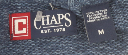 Chaps Men's Blue Cotton Henley Jumper Medium High Neck Pullover