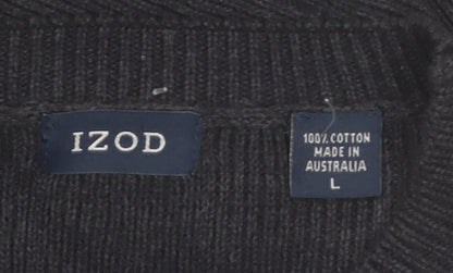 IZOD Men's Black Cotton Crew Neck Pullover Jumper Size L