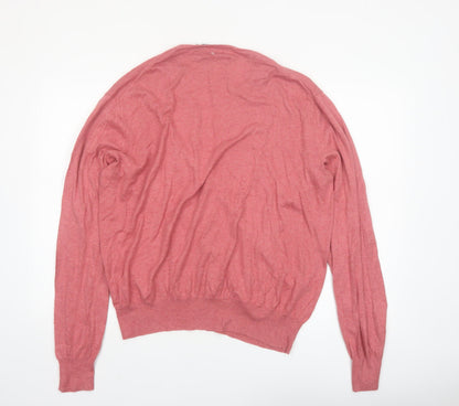 Polo Ralph Lauren Men's Pink V-Neck Cotton Jumper Size L