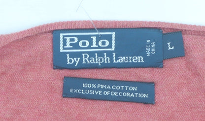 Polo Ralph Lauren Men's Pink V-Neck Cotton Jumper Size L