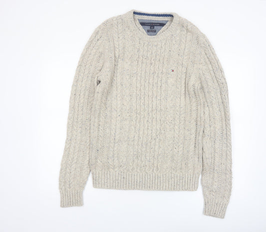 Tommy Hilfiger Men's Beige Cable-Knit Wool Cotton Jumper M Classic Fit