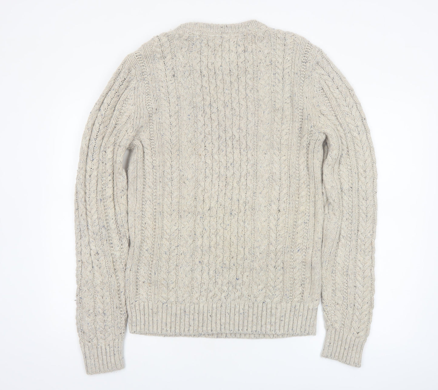 Tommy Hilfiger Men's Beige Cable-Knit Wool Cotton Jumper M Classic Fit
