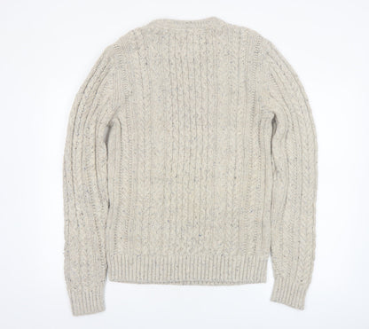 Tommy Hilfiger Men's Beige Cable-Knit Wool Cotton Jumper M Classic Fit