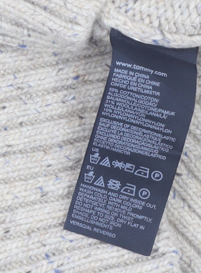 Tommy Hilfiger Men's Beige Cable-Knit Wool Cotton Jumper M Classic Fit