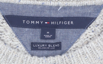 Tommy Hilfiger Men's Beige Cable-Knit Wool Cotton Jumper M Classic Fit