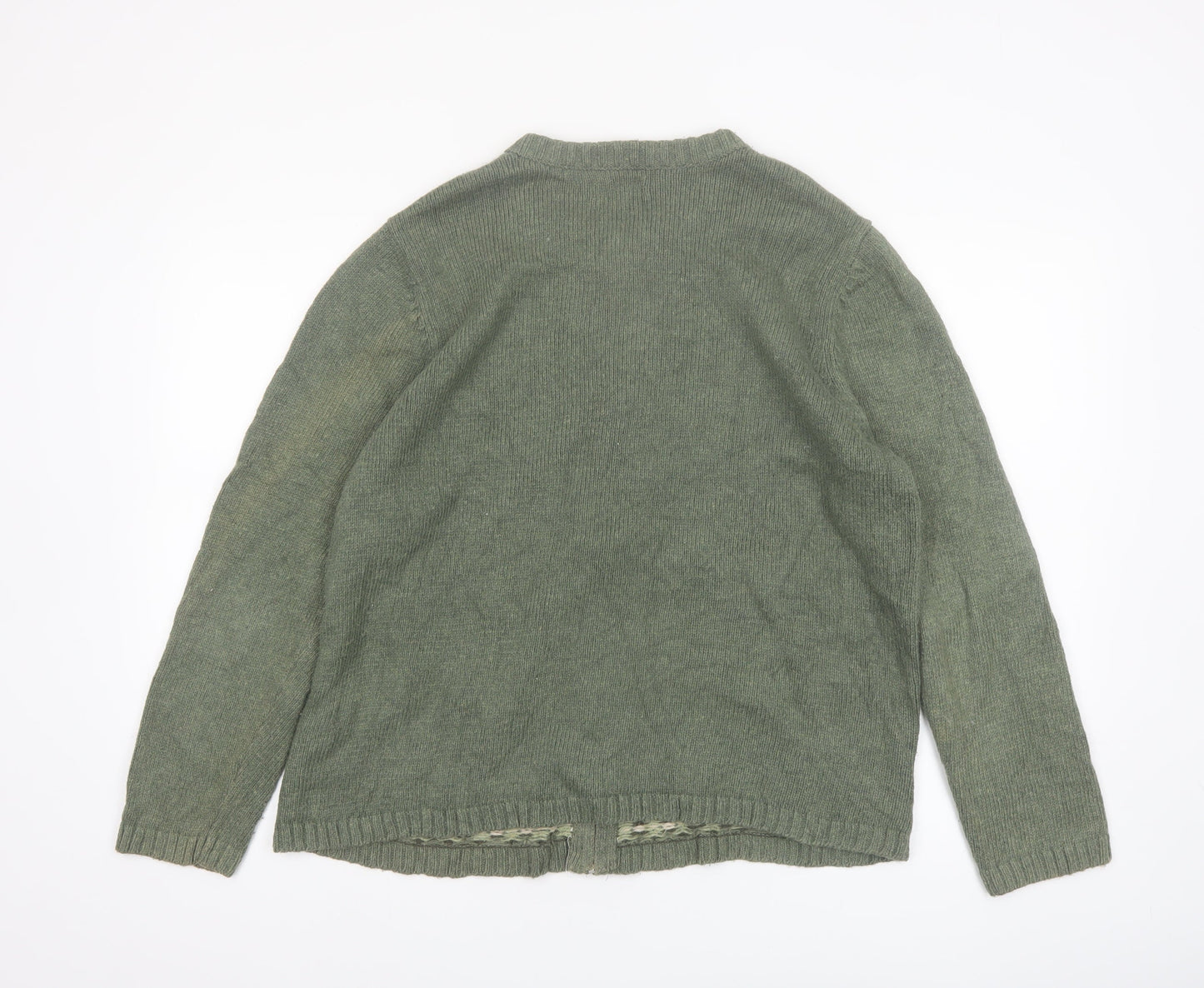 Croft & Barrow Women's Green Christmas Cardigan XL Embroidered Zip Knit