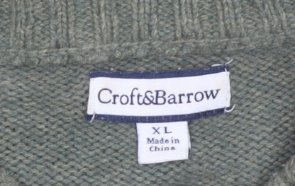 Croft & Barrow Women's Green Christmas Cardigan XL Embroidered Zip Knit
