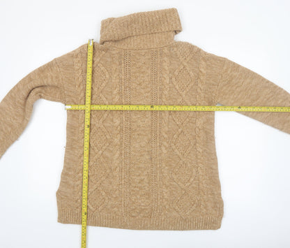 Lands' End Women's Beige Roll Neck Cable Knit Jumper Size M Petite