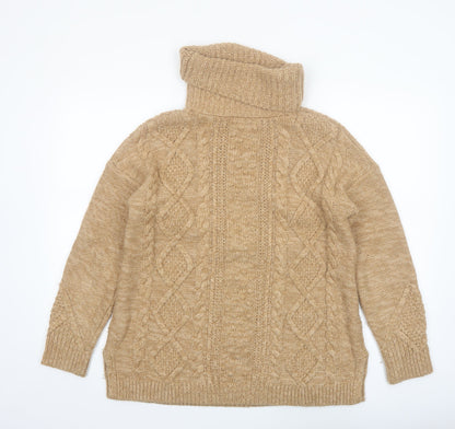 Lands' End Women's Beige Roll Neck Cable Knit Jumper Size M Petite