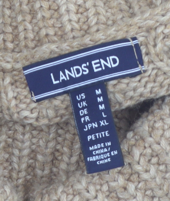 Lands' End Women's Beige Roll Neck Cable Knit Jumper Size M Petite