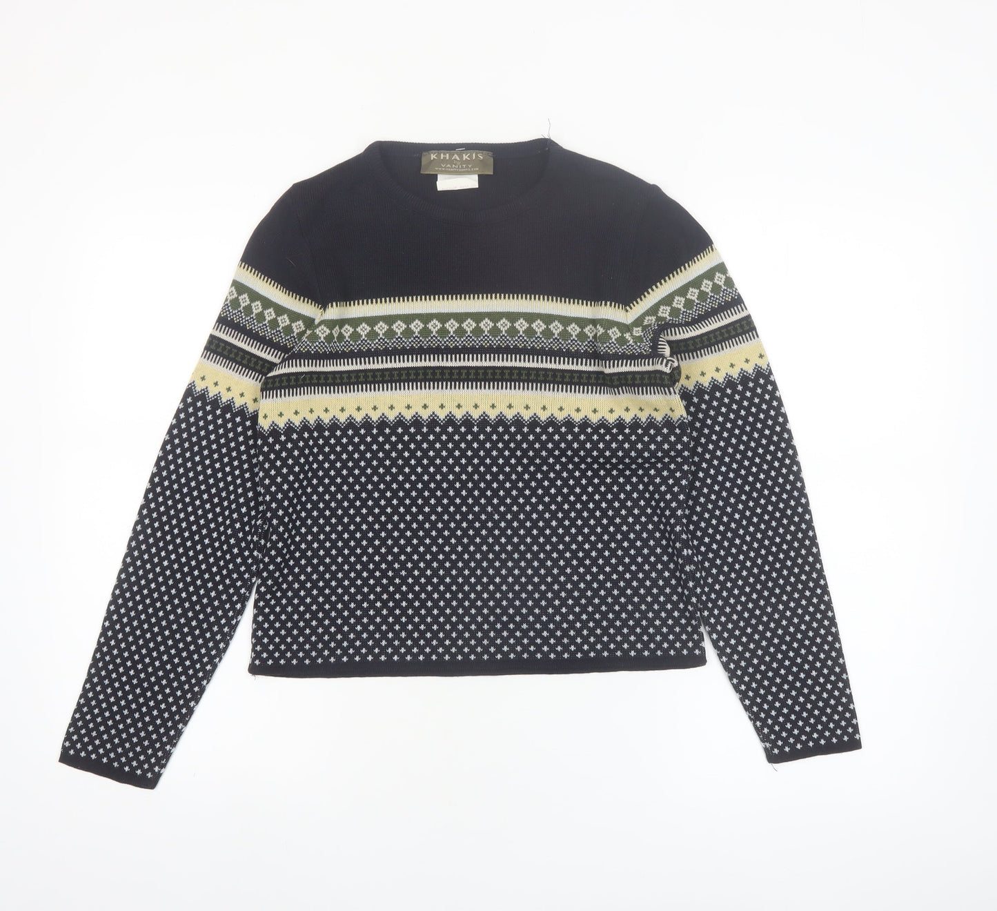 Khakis by Vanity Women's Black Fair Isle Knit Pullover Jumper Size S