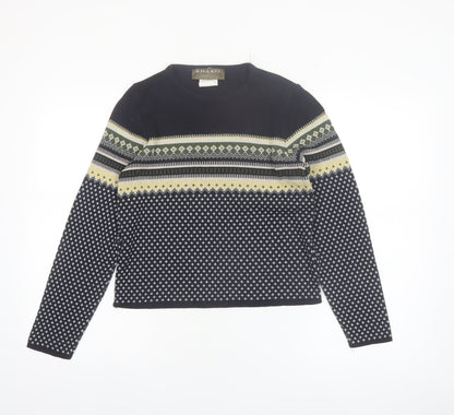 Khakis by Vanity Women's Black Fair Isle Knit Pullover Jumper Size S