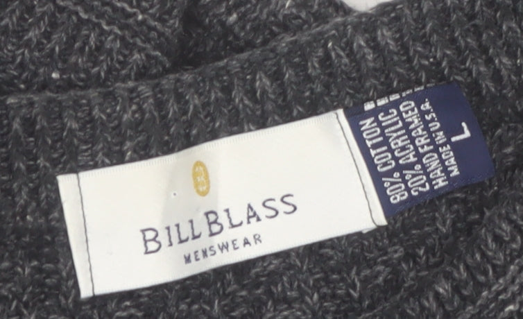 Bill Blass Mens Grey Knit Cotton Pullover Jumper Size L