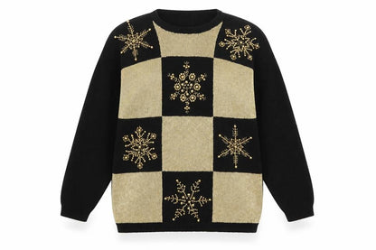 Eminent Womens Black Gold Beaded Christmas Pullover Jumper M