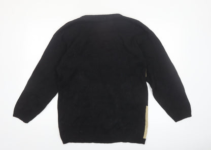 Eminent Womens Black Gold Beaded Christmas Pullover Jumper M