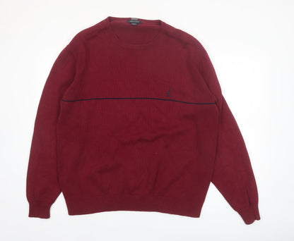 Nautica Men's Red Cotton Crew Neck Pullover Jumper Size L
