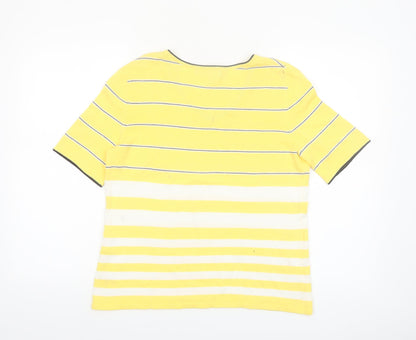 Koret Women Yellow Striped V-Neck Cotton Short Sleeve T-Shirt Size S