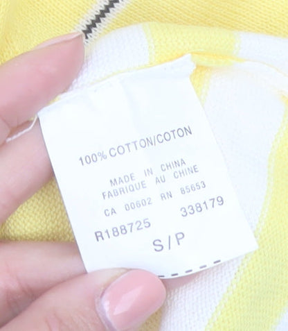 Koret Women Yellow Striped V-Neck Cotton Short Sleeve T-Shirt Size S